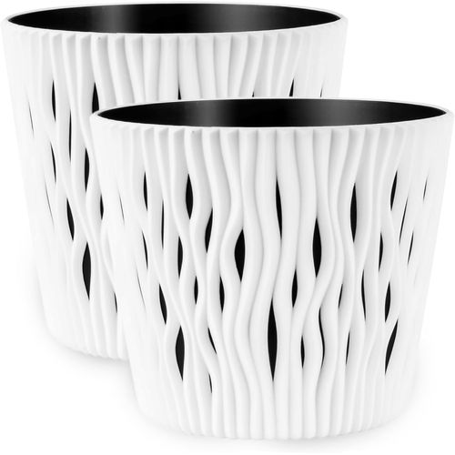 ERYI-Lot De 2 Pots De Fleurs Mats, Ronds, En Plastique, Durables Et Légers, Pour Salon, Salle À Manger, Cuisine, Terrasse, Balcon, Blanc, Diamètre : 22 Cm