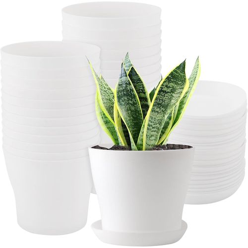 ERYI-Lot De 24 Petits Pots De Fleurs, 10 Cm, En Plastique, Blancs, Avec Soucoupe, Cache-Pot En Plastique, Pour L'Intérieur, Le Balcon, Le Jardin