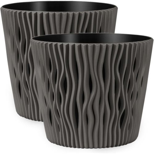 Eryi-Lot De 2 Pots De Fleurs Mats, Ronds, En Plastique, Durables Et Légers, Pour Salon, Salle À Manger, Cuisine, Terrasse, Balcon, Gris, Diamètre : 16 Cm
