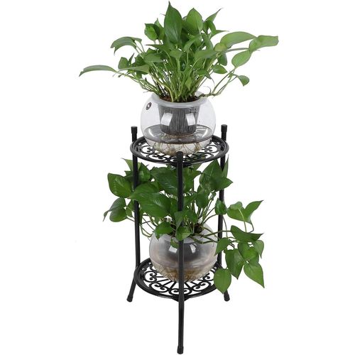 ERYI-2 Niveaux Plante Support Métal Fer Fleur Pots Support Livres Présentoir Salon Table Basse Pour Chambre Patio Balcon Bureau Décoration(Le Noir)