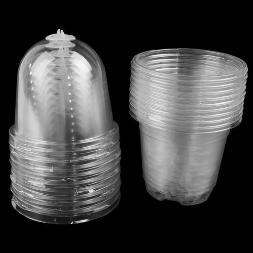 ERYI-Lot De 10 Pots De Culture Premium Avec Dôme D'Humidité - Diamètre 9 Cm - Pots De Fleurs En Plastique Transparent - Pour Plantes Succulentes, Graines, Semis, Orchidées