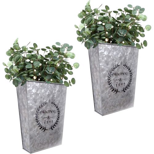ERYI-® Pot De Fleurs Rustique Galvanisé / Support De Fleurs / Pot À Fixer Au Mur / Décoration Vintage (Zinc)
