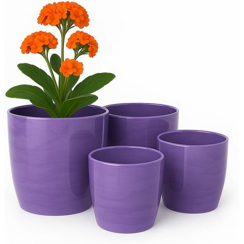 ERYI-Lot De 4 Pots De Fleurs D'Intérieur - Diamètre : 12/14/16/18 Cm - Pot De Fleurs En Plastique Marbré Bleu Violet - Pots De Fleurs Durables À L'Extérieur Avec Surface Brillante (Marbre Bleu Violet