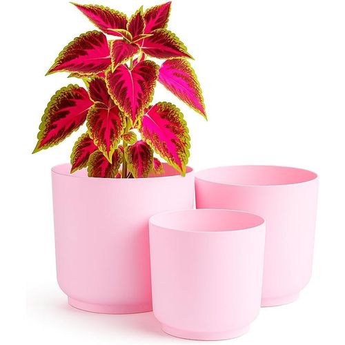 ERYI-Luna Lot De 3 Pots De Fleurs D'Intérieur En Plastique Avec Surface Mate - Sans Trou De Drainage - Diamètre : 13/15/17 Cm - Rose