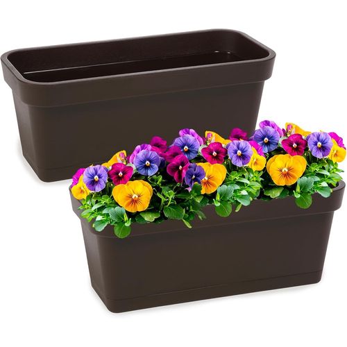 ERYI-Lot De 2 Jardinières En Plastique Pour Fleurs Et Herbes - Pot De Balcon Résistant - Marron - Diamètre 40 Cm