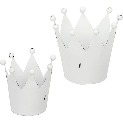 Eryi-Lot De 2 Couronnes En Métal - Couronne Décorative Blanche - Décoration De Mariage - Grande - Petite Couronne - Pots De Fleurs - Décoration De Jardin Vintage - Cache-Pot - Bougeoir