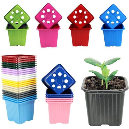 Eryi-Godets Pour Semis ¿ 8x8x7cm - Jaune, Vert, Rouge, Violet, Bleu, Etc... ¿ Made In France ¿ Lots De 24 50 100 Unités - Pots Plastique Réutilisable Pour Semis Et Jeunes Plantes.
