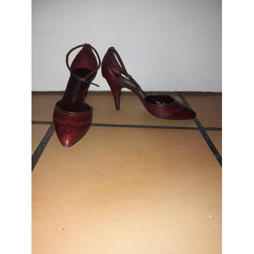 Chaussures Tout Cuir Escarpins A Bride Bordeaux Rouge Style Talons Hauts 8 Cm Pointure 35 1/2 Souliers Dame Tout Confort Toute Saison Elegance Qualité Pour Journée Et Soirée Ville Classique