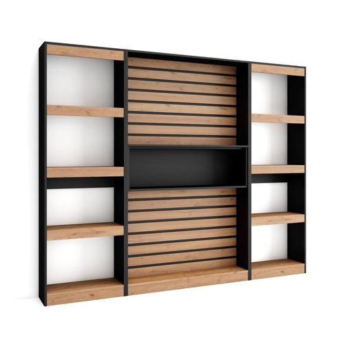 Étagà¿Re Bibliothèque, Étagère De Rangement, 230x186x25cm, Salon Salle À Manger Bureau, Salon, Bureau, Style Moderne, Chêne Et Noir