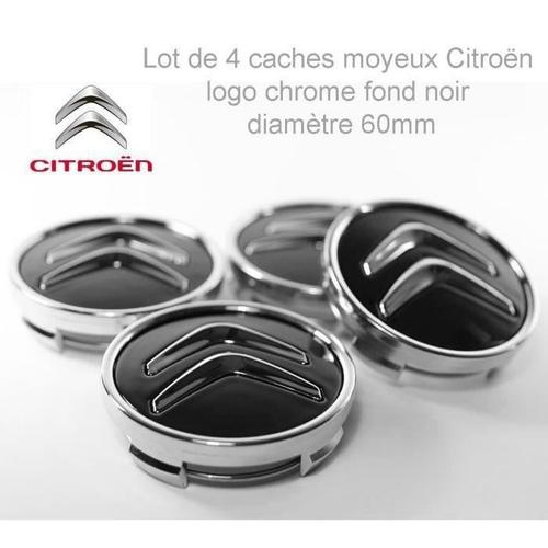 Cache moyeux Citroen Enjoliveurs de 60 mm pour C2 C4 C5 C6 C-Quatre Logo  Noir/chromé 4pcs