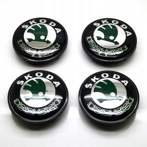 4pcs Caches Moyeu Centre Roue 56mm Skoda Vert Logo Enjoliveur