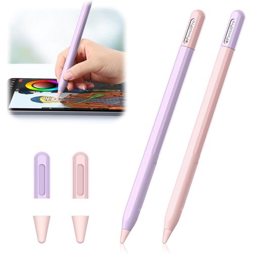 Eryi-Lot De 2 Coques En Silicone Pour Apple Pencil Pro Et Apple Pencil 2ème Génération, Design Clashing Design Pour Apple Pencil Pro/2ème Génération, Avec 2 Étuis À Plumes (Rose + Violet)