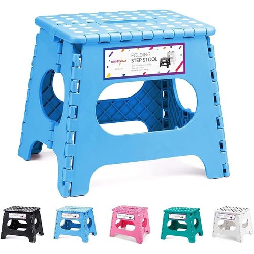 Eryi-Tabouret Pliant De 27cm, Tabouret Léger, Solide Et Sûr, S'ouvre Facilement Avec Un Rabat, Idéal Pour La Cuisine, La Salle De Bain, Et La Chambre, Couleur Bleu Clair