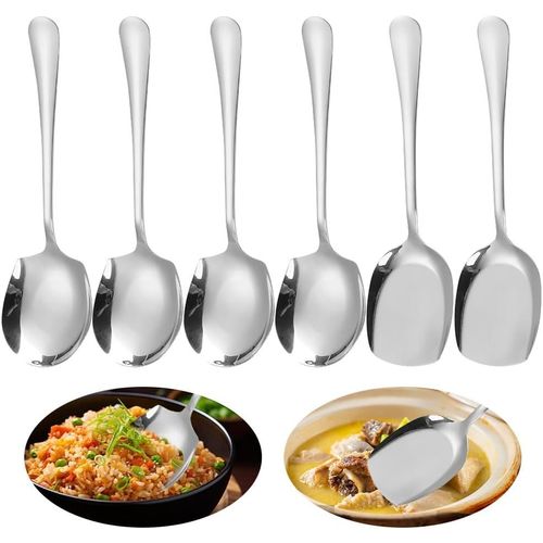 Eryi-Lot De 6 Cuillères De Service En Acier Inoxydable - Grande Cuillère De Service - Cuillères À Soupe De Buffet - Avec Long Manche - Couverts À Salade - Cuillères De Service Pour Cuisine, Salle À