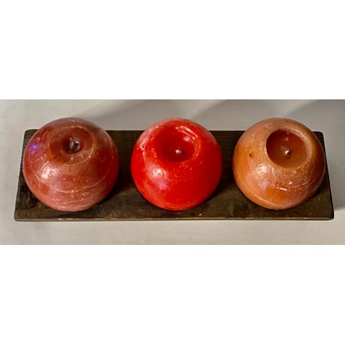 3 Bougies Sphériques Artisanale sur support Bois-Pour Noel-