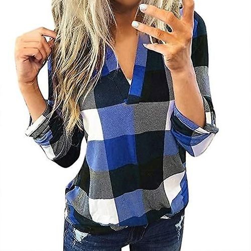 Pull Flanelle Femme Col V Manches Longues 2xl Bleu