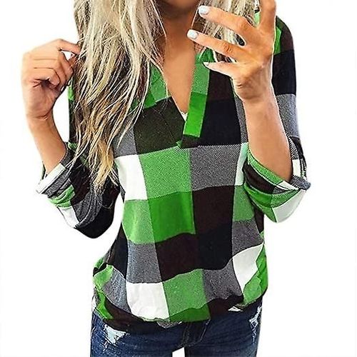 Pull Femme Flanelle Col V Manches Longues S Vert