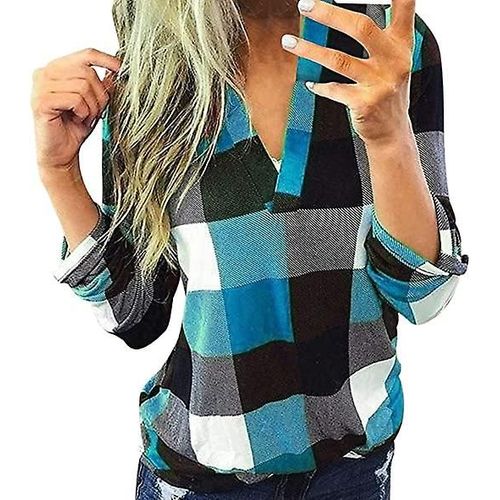 Pull Femme Flanelle Col V Manches Longues M Bleu Clair