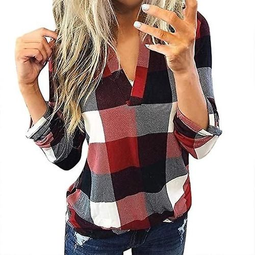 Pull Femme Flanelle Col V Manches Longues M Rouge