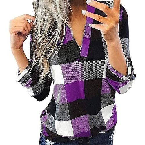 Pull Flanelle Femme Col V Manches Longues 2xl Violet