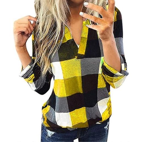 Pull Flanelle Femme Col V Manches Longues Xl Jaune