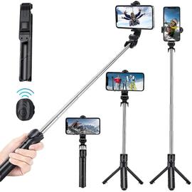 2 en 1 Perche Selfie Trépied Bluetooth avec Télécommande pour iPhone  X/XS/XR/ 8/ 8 Plus/7/7 Plus/ 6S/6, Samsung Galaxy S8/S7/S6/S5 jusqu'à 6.5  pouces