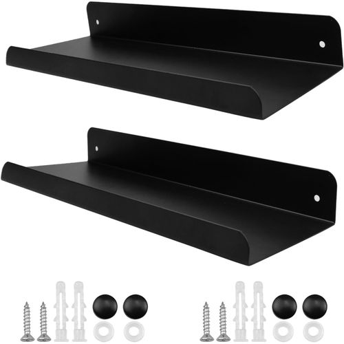 Eryi-2 Pcs Etagere Murale Metal Noir 28 Cm Étagère Flottante Tablette Murale Fixation Invisible Avec Trous Et Vis Étagères Cuisine Murale Pour La Bureau Salon Chambre