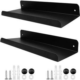 Eryi-2 Pcs Etagere Murale Metal Noir 28 Cm Étagère Flottante Tablette Murale Fixation Invisible Avec Trous Et Vis Étagères Cuisine Murale Pour La Bureau Salon Chambre