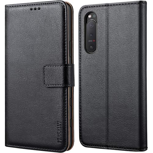 Coque Sony Xperia 5 Ii, Housse En Cuir Premium Coque Sony Xperia 5 Ii En Cuir Souple Avec Coque Intérieure Support Mobile Emplacements Pour Cartes Noir