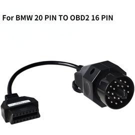 Câble OBD 35 cm Prise OBD 2 pour BMW 20 broches en noir pour diagnostic  automobile