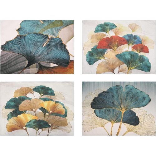 Eryi-Lot De 4 Sets De Table Lin Paon Bleu Turquoise Et Ginkgo Jaune Dorées Feuilles Motif Abstraits Jaunes Lavable Imperméables Sets De Tables Pour Table De Salle À Manger Cuisine Restaurant 32x45cm
