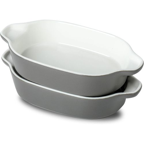 Eryi-Lot De 2 Plats À Gratin En Céramique - 650 Ml Idéal Pour 2 Personnes, Petit Plat De Four Rectangulaire, Plats De Cuisson Avec Poignées, Pour Lasagnes, Tiramisu, 23 X 12,5 X 5 Cm - Gris
