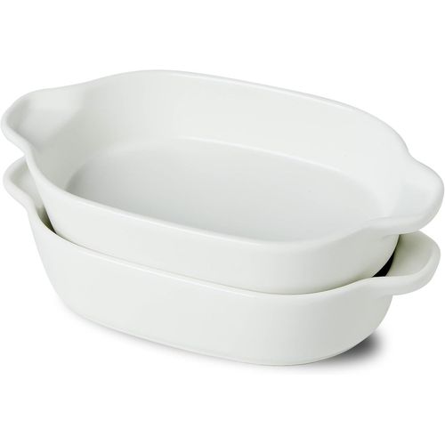 Eryi-Lot De 2 Plats À Gratin En Céramique - 650 Ml Idéal Pour 2 Personnes, Petit Plat De Four Rectangulaire, Plats De Cuisson Avec Poignées, Pour Lasagnes, Tiramisu, 23 X 12,5 X 5 Cm - Blanc