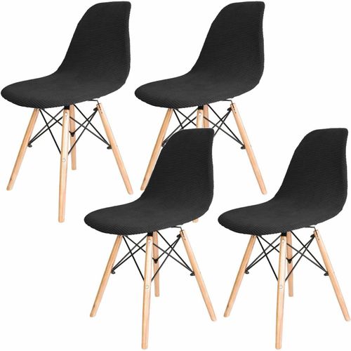 Eryi-Lot De 4 Housse De Chaise De Salle À Manger Extensible, Moderne Lavable Universel Couverture De Chaise De Cuisine Décor De Cuisine Maison, Noir