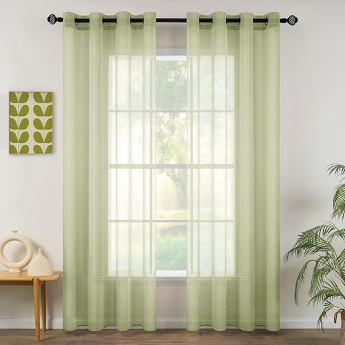 Eryi-2 Panneaux Couleur Pure Rideaux De Fenêtre Transparents Lisse Élégant Panneaux Voile De Fenêtre Rideaux Traitement Pour Chambre Salon Rideaux À Oeillets 140x225cm Vert