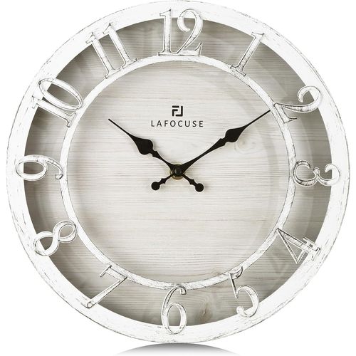 ERYI-30Cm Horloge Murale Chiffres 3D Vintage, Silencieuse Pendule Murale Rustique Retro, Blanc Shabby Chic Déco Sans Tictac Pour Salon Cuisine Chambre Bureau