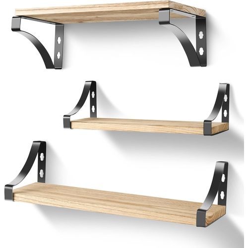 Eryi-3 Pièces Étagères Murales Bois Et Métal, Étagères Murales De Rangement, Étagère Murale Profondeur 15 Cm, Longueur 42/36/29 Cm Pour Salle De Bain, Bureau, Salle De Bain Ou Cuisine