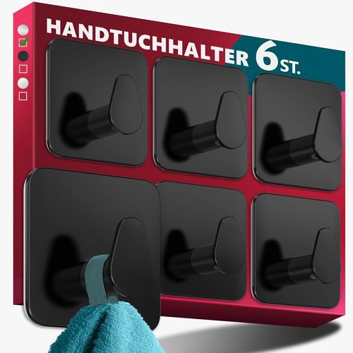 ERYI-Lot De 6 Porte-Serviettes Sans Perçage En Acier Inoxydable - Résistants À L'Eau - Noir - Crochets Adhésifs Ovales Pour Salle De Bain - Crochets Autocollants Fonctionnels