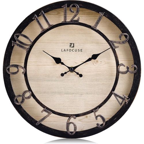 ERYI-30Cm Horloge Murale Chiffres 3D Vintage, Silencieuse Pendule Murale Rustique Retro, Noir Shabby Chic Déco Sans Tictac Pour La Maison Salon Cuisine Chambre Bureau