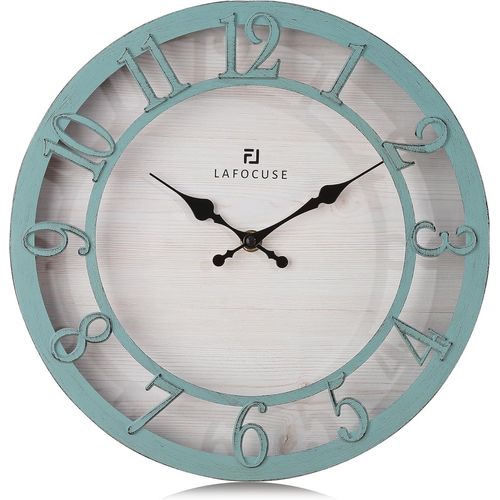 ERYI-30Cm Horloge Murale Chiffres 3D Vintage, Silencieuse Pendule Murale Rustique Retro, Vert Shabby Chic Déco Sans Tictac Pour Salon Cuisine Chambre Bureau