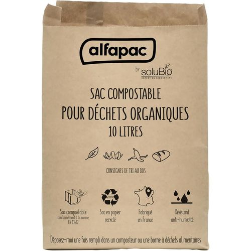Eryi-By Solubio - Sacs Compostables En Papier Kraft - Sacs Pour Déchets Organiques - Papier Kraft 100% Recyclé - Anti Humidité - Fabrication Française - 50 X 10l