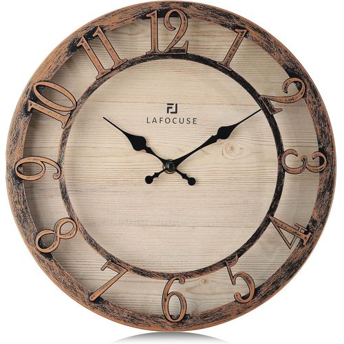 ERYI-30Cm Horloge Murale Chiffres 3D Vintage, Silencieuse Pendule Murale Rustique Retro, Marron Shabby Chic Déco Sans Tictac Pour La Maison Salon Cuisine Chambre Bureau