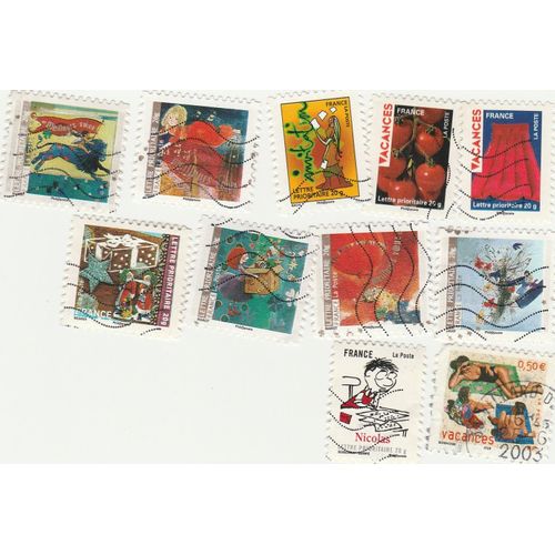 12 Timbres Auto-Adhésifs Oblitérés De France Emis Entre 2003 Et 2010