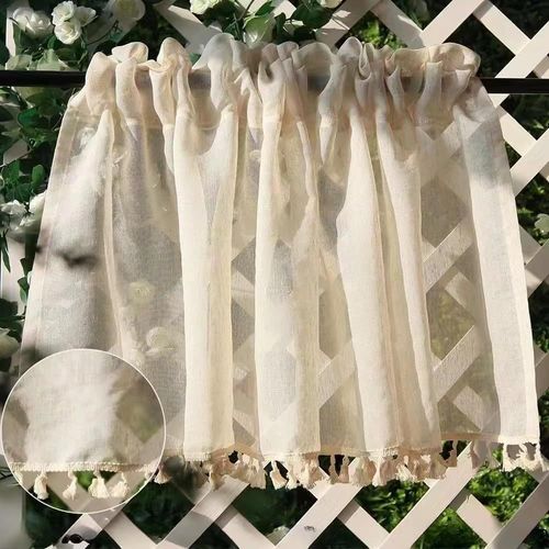 Eryi-Lot De 2 Rideaux Brise-Bise (65 X 60 Cm) - En Lin Opaque - Courts - Style Bohème - Semi-Transparent - Pour Cuisine, Salon, Maison De Campagne