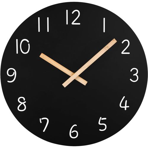 ERYI-Horloge Murale En Bois De 30Cm Horloge Murale Sans Cadre Avec Mouvement À Quartz Silencieux- Horloge Noir De Style Minimaliste Moderne Décoration Pour Salon, Alimentée Par Batterie