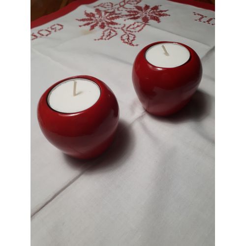 Bougeoirs Noël en faïence rouge