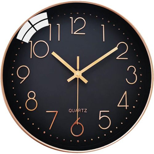 ERYI-Horloge Murale Silencieuse Sans Tic-Tac, 30Cm Chiffres Arabes Horloge Quartz Ronde Moderne Décorative, Pour Salon Chambre Cuisine Bureau Classe - Noir