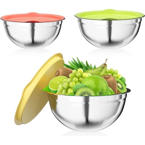 Eryi-3 Pièces Bols À Mélanger, Saladier Bol À En Acier Inoxydable Avec Coloré Couvercle Hermétique, 2.5l / 2l / 1.4l Empilables Et Lave-Vaisselle, Ustensiles De Cuisine Pour Stockage Et Mélange