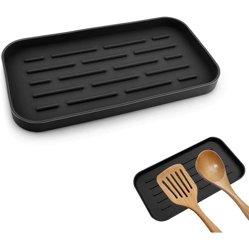 Eryi-Repose Cuillère Cuisine, Fonctionnelle Silicone Support Ustensiles Cuisine Repose Ustensiles De Cuisine Comptoir Table De Cuisson Table À Manger Support De Vaisselle -Noir