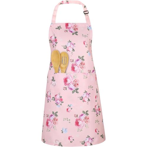 Eryi-Tablier Cuisine Femme Tablier De Cuisine Imperméables Tabliers Floraux Ajustables Avec 2 Poches Chef Tablier Rose Pour Cuisine Jardinage Cadeaux Pour Maman Epouse Petite Amie Grand-Mère